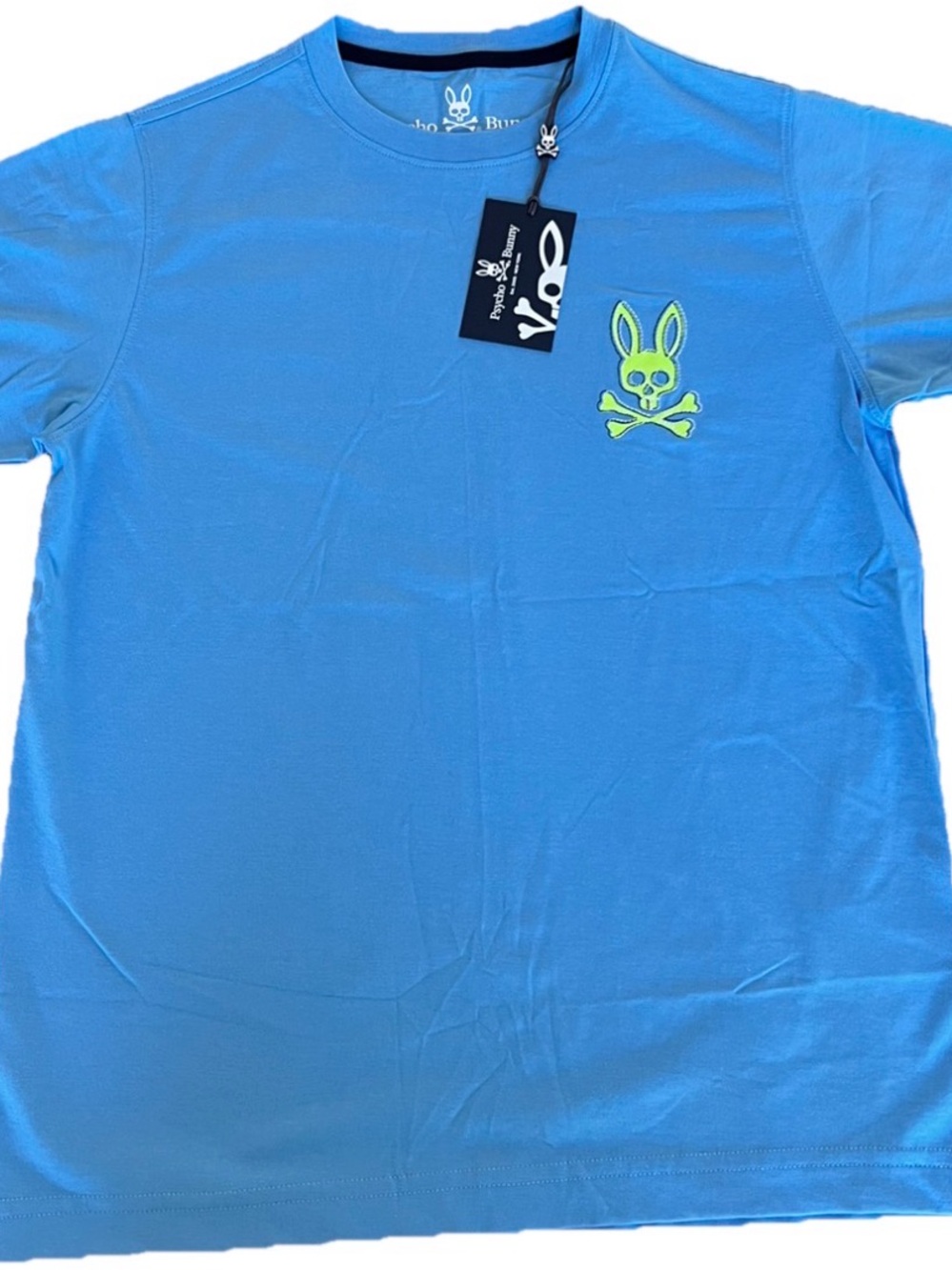Psycho Bunny Kids Sky Blue Tee with Neon Lime Bunny Logo